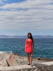 Bright Red Sleeveless Bow Front Mini Dress - Image 4 of 9