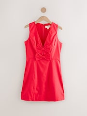 Bright Red Sleeveless Bow Front Mini Dress - Image 7 of 9