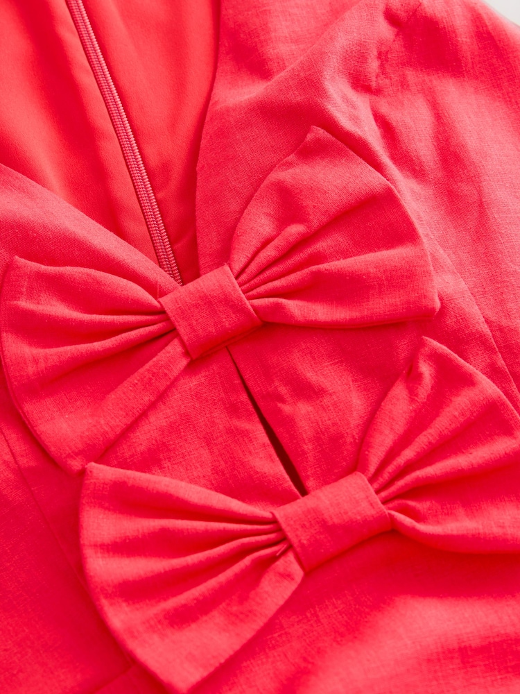 Bright Red Sleeveless Bow Front Mini Dress - Image 9 of 9