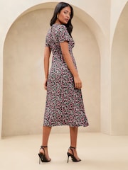 Lipsy Pink Ditsy Petite Printed Short Sleeve Keyhole Jersey Midi Dress - Image 4 of 4