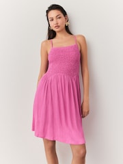 Bright Pink Strappy Textured Jersey Mini Dress - Image 1 of 3