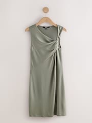 Sage Green Twist Neck Slinky Mini Dress - Image 4 of 6