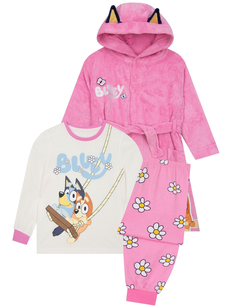 Character Pink Bluey & Bingo Pyjamas Dressing Gown Set - Image 1 of 11 Character Pink Bluey & Bingo Pyjamas Dressing Gown Set - Image 1 of 11