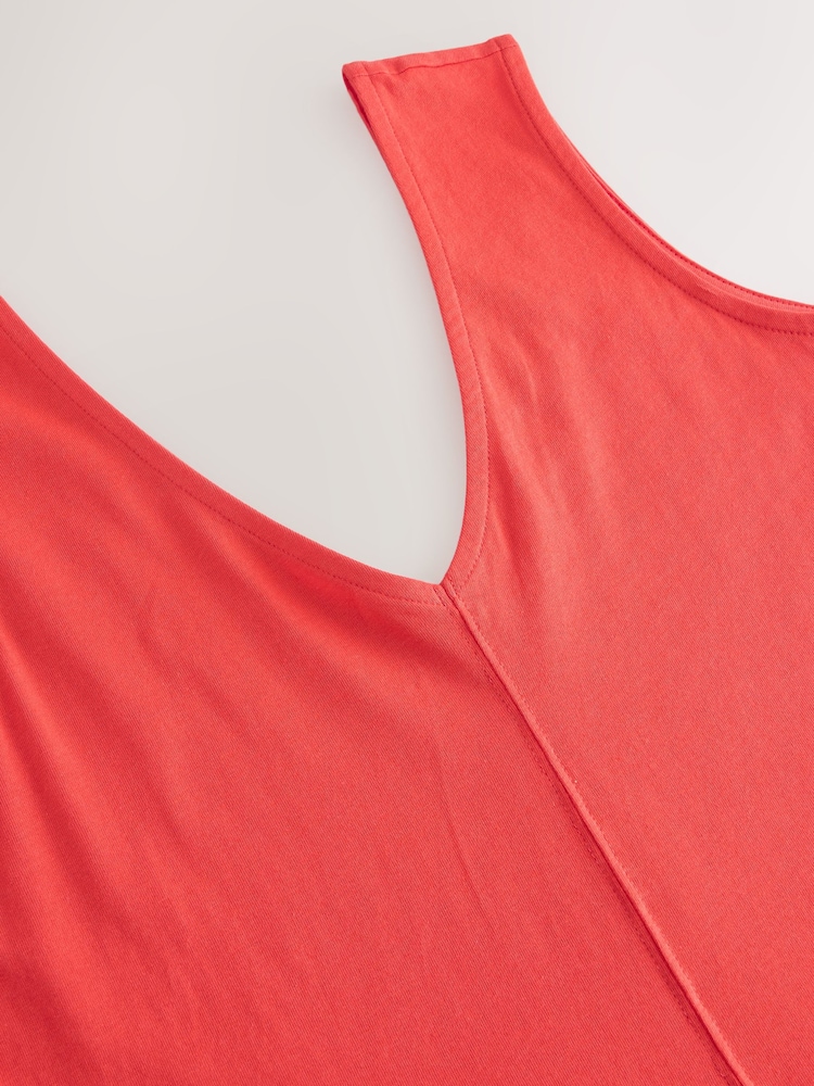Bright Red 100% Cotton V-Neck Jersey Mini Summer Dress - Image 6 of 6