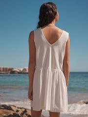 White 100% Cotton V-Neck Jersey Mini Summer Dress - Image 2 of 7