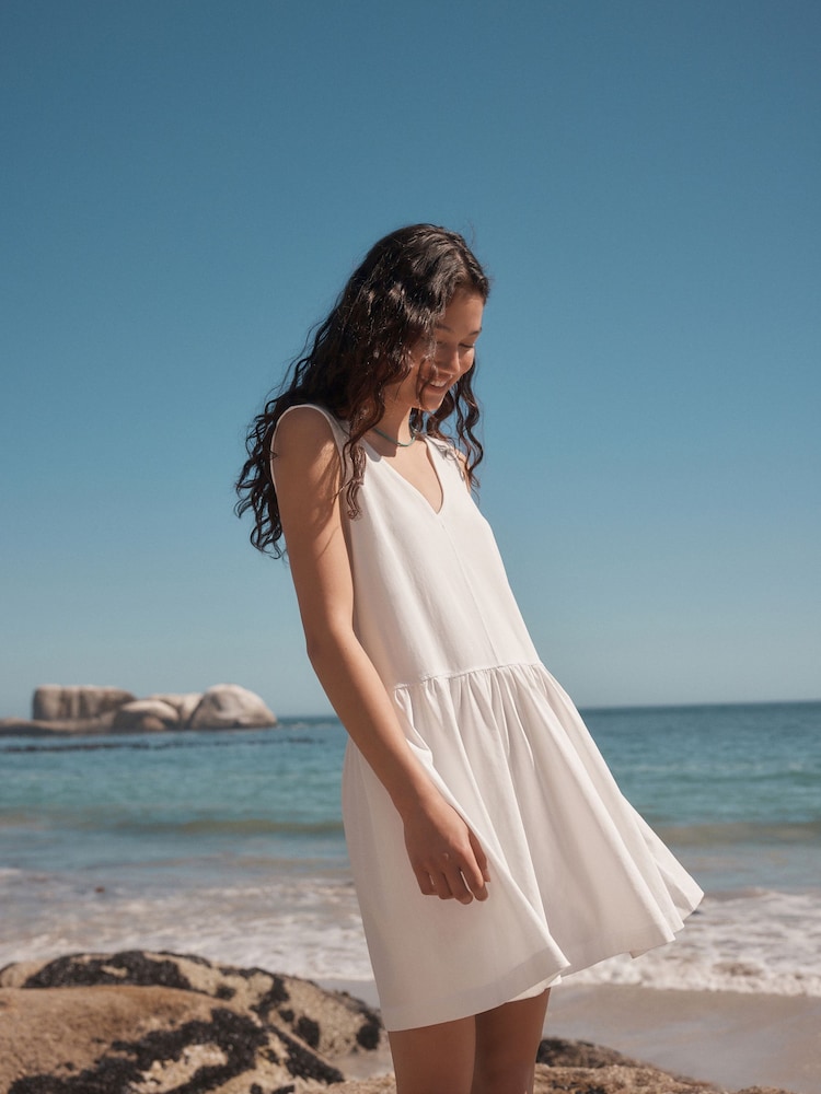 Buy White 100% Cotton V-Neck Jersey Mini Summer Dress from Next USA