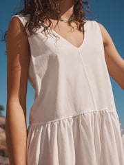 White 100% Cotton V-Neck Jersey Mini Summer Dress - Image 4 of 7