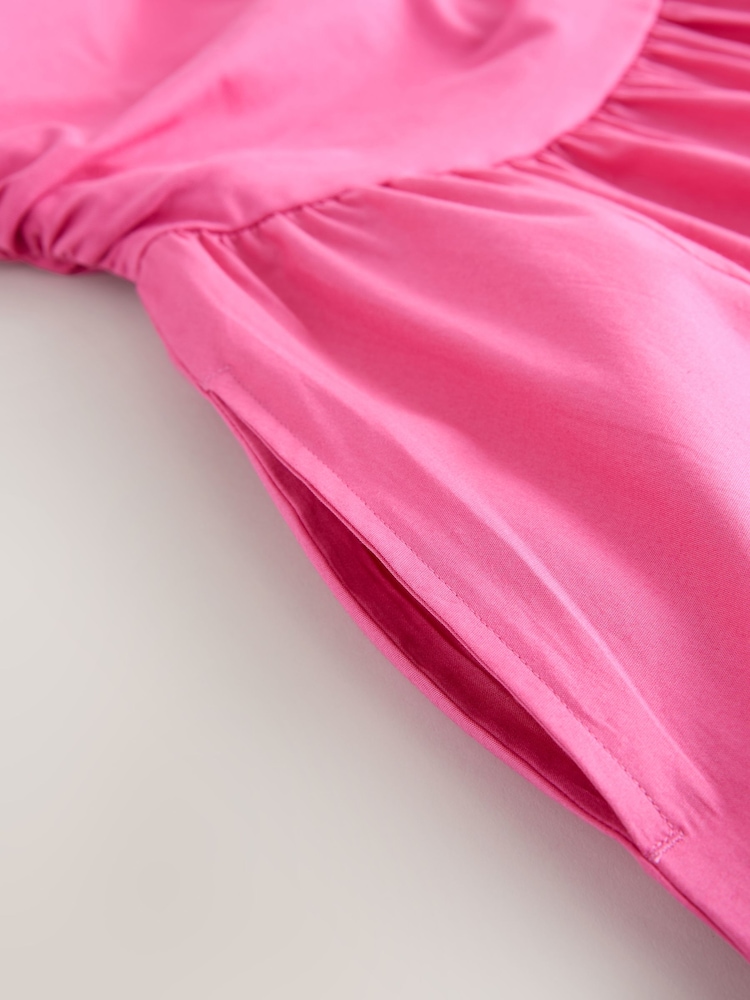 Bright Pink Bandeau Jersey Woven Mix Midi Dress - Image 3 of 3