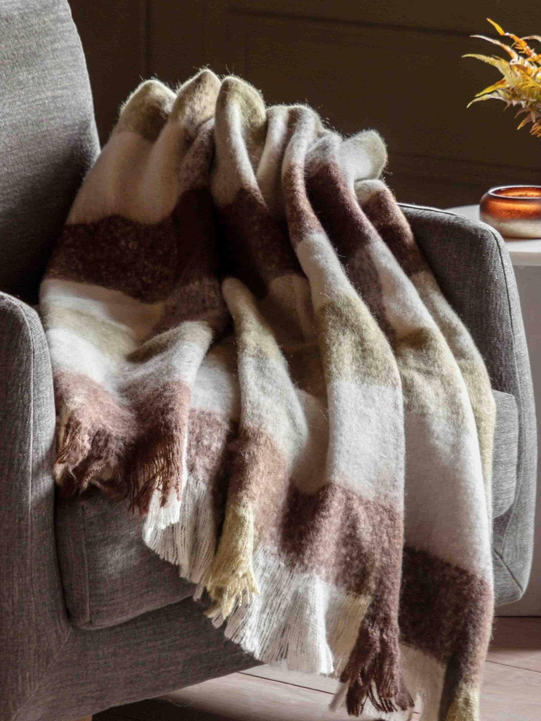 Gallery Direct Check Faux Mohair Throw Olive 130X170Cm - Image 3