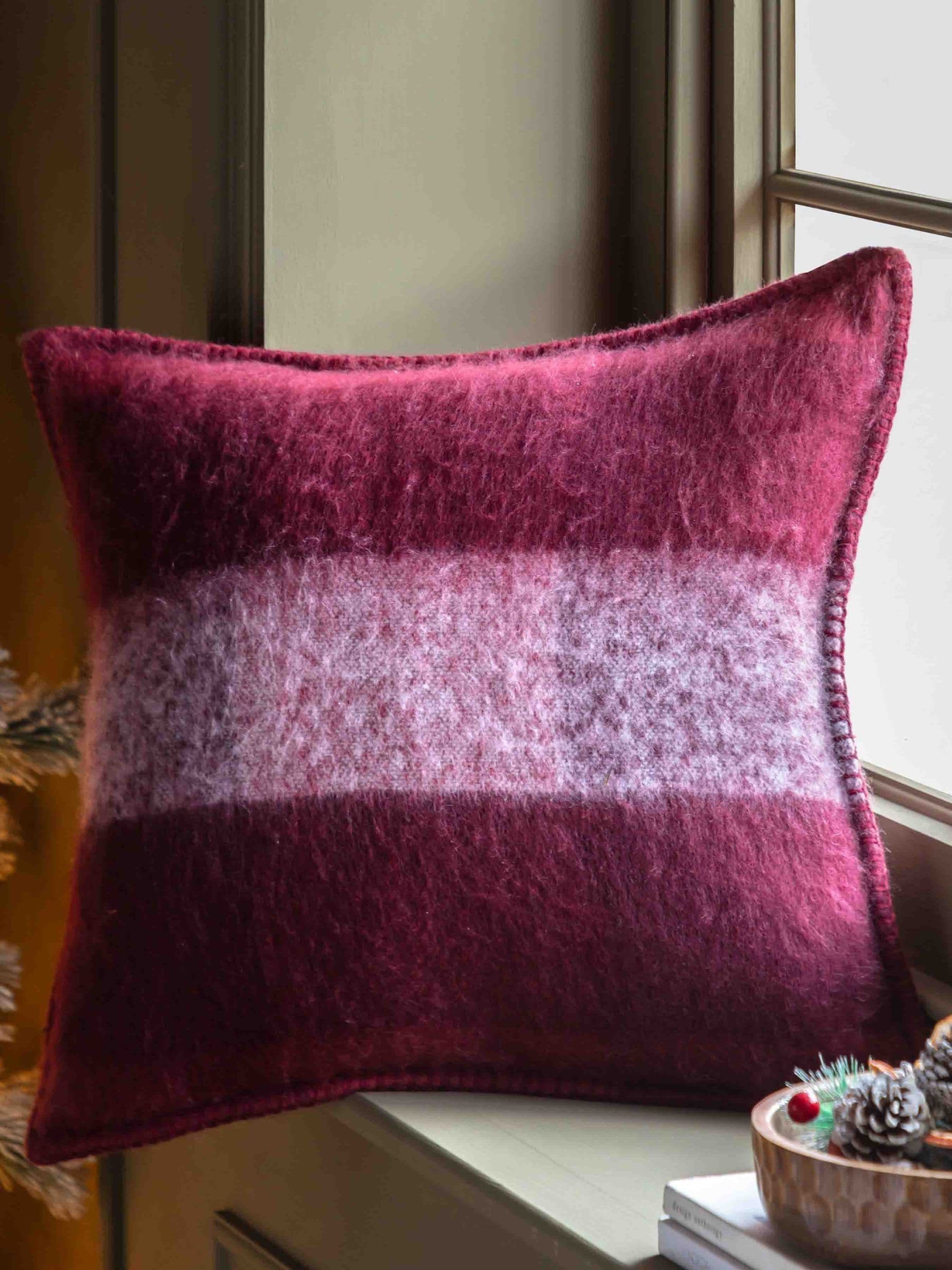 Gallery Direct Check Faux Mohair Cushion Merlot 45X45Cm - Image 5