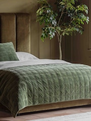 Gallery Home Green Cotton Velvet Quilted Bedspread - Image 1 of 4