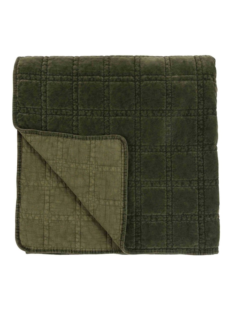 Gallery Home Green Cotton Velvet Quilted Bedspread - Image 4 of 4 Gallery Home Green Cotton Velvet Quilted Bedspread - Image 4 of 4