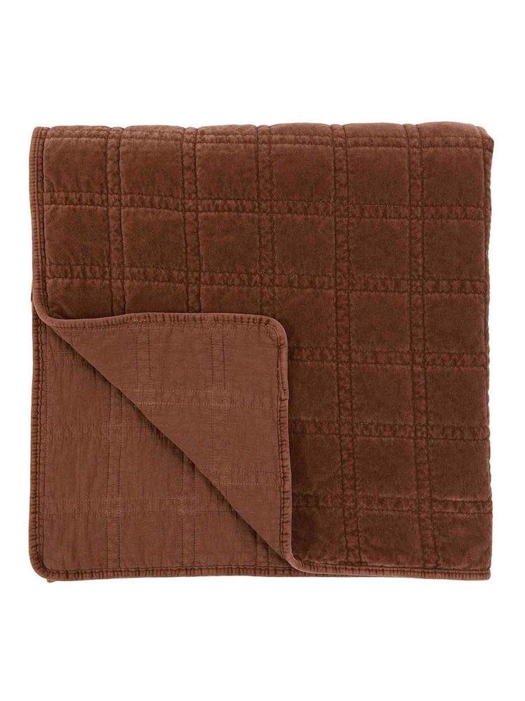 Gallery Home Brown Cotton Velvet Quilted Bedspread - Image 5 of 5 Gallery Home Brown Cotton Velvet Quilted Bedspread - Image 5 of 5