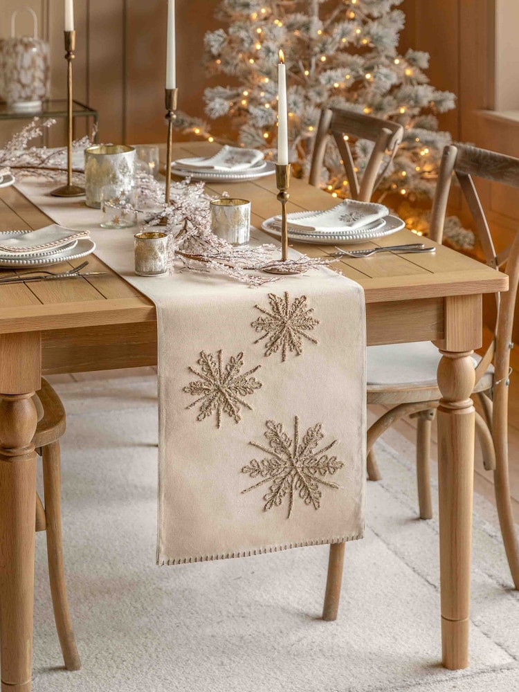 Gallery Home Cream Deco Luxe Snowdrop Table Runner - Image 1 of 4