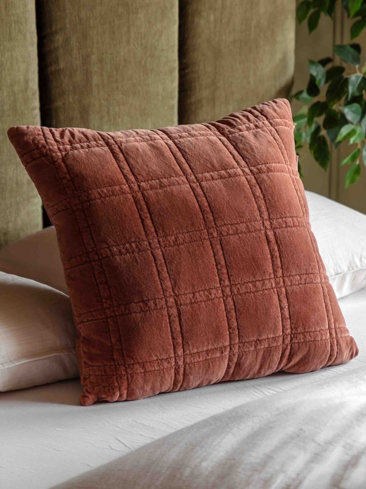 Gallery Home Brown Cotton Velvet Quilted Cushion - Image 1 of 4 Gallery Home Brown Cotton Velvet Quilted Cushion - Image 1 of 4