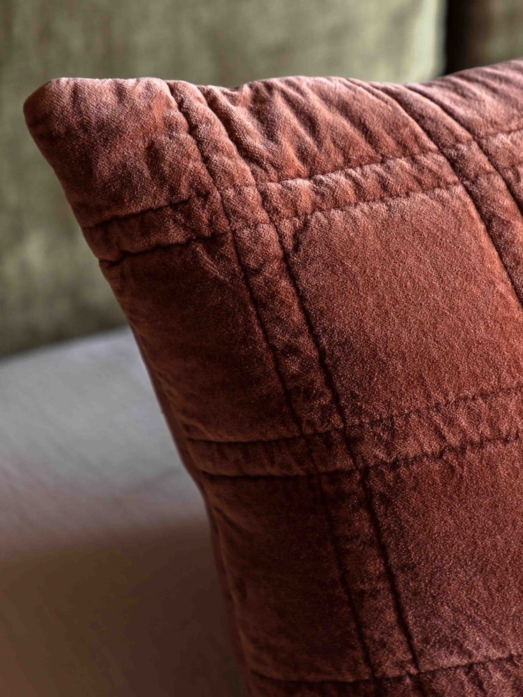 Gallery Home Brown Cotton Velvet Quilted Cushion - Image 2 of 4 Gallery Home Brown Cotton Velvet Quilted Cushion - Image 2 of 4