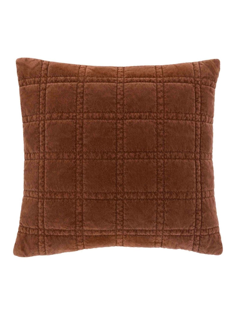 Gallery Home Brown Cotton Velvet Quilted Cushion - Image 4 of 4 Gallery Home Brown Cotton Velvet Quilted Cushion - Image 4 of 4