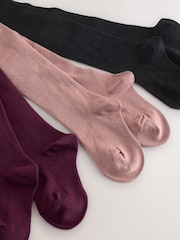Plum Red Pink and Black Cotton Rich Tights 3 Pack - Image 6 of 6