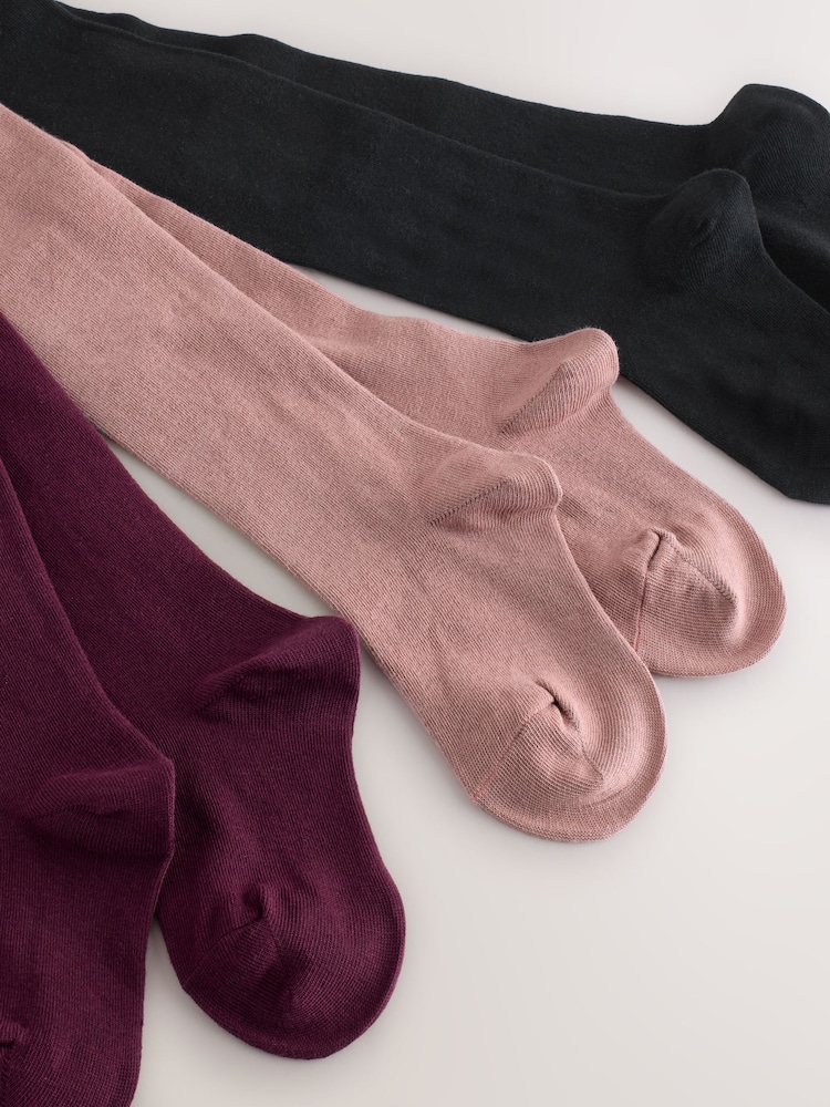 Plum Red Pink and Black Cotton Rich Tights 3 Pack - Image 6 of 6
