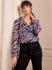 Розовый - Love & Roses Ruffle Detail V-Neck Long Sleeve Blouse - Image 1 of 4