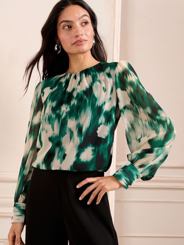 Love & Roses Bluse mit Rundhalsausschnitt und Print - Bild 1 von 4