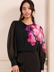 Love & Roses Bluse mit Rundhalsausschnitt und Print - Bild 1 von 4
