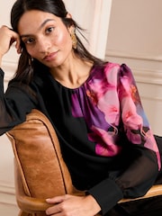 Love & Roses Bluse mit Rundhalsausschnitt und Print - Bild 2 von 4