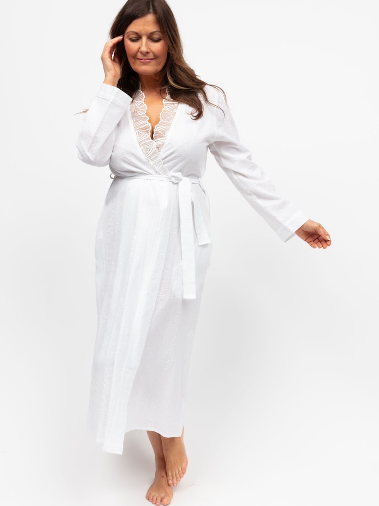 Cyberjammies White Nora Rose Long Sleeve Jersey Dressing Gown - Image 1 of 4