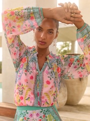V&A I Love & Roses Pink Petite Long Sleeve Shirred Neck Blouse - Image 2 of 4
