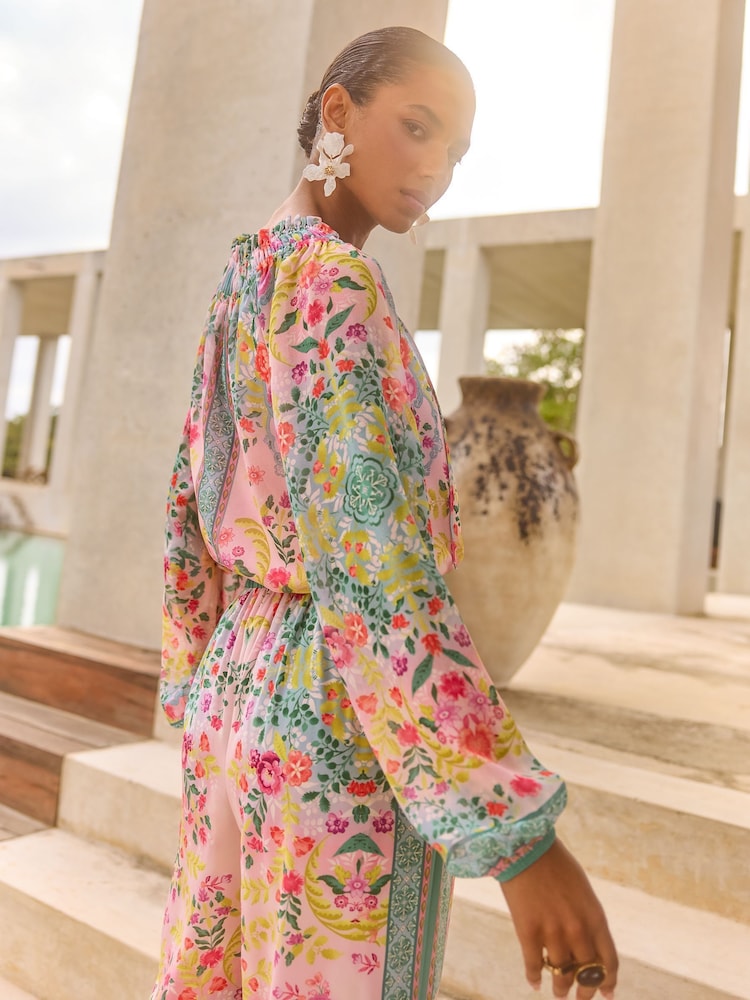 V&A I Love & Roses Pink Petite Long Sleeve Shirred Neck Blouse - Image 4 of 4