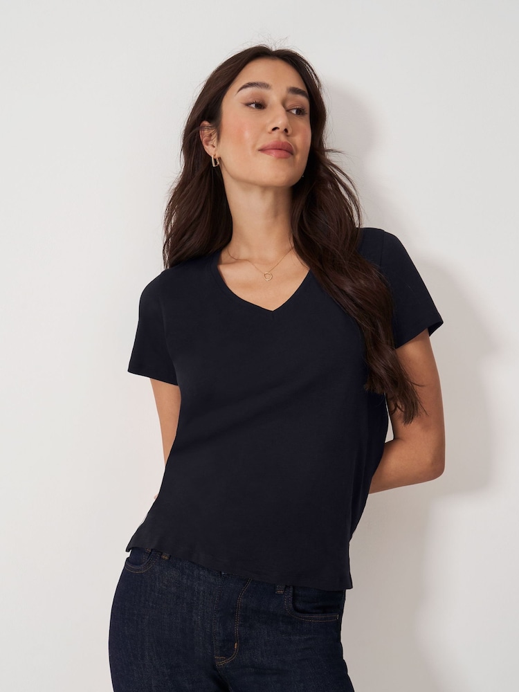 Crew Clothing Company Perfect V-Neck Slub 100% Cotton Black T-Shirt - Image 1 of 5 Crew Clothing Company Perfect V-Neck Slub 100% Cotton Black T-Shirt - Image 1 of 5
