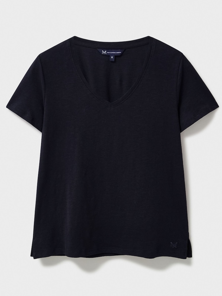 Crew Clothing Company Perfect V-Neck Slub 100% Cotton Black T-Shirt - Image 5 of 5