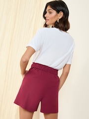 Friends Like These Red Linen Blend Elasticated Waist Shorts - Image 4 of 4