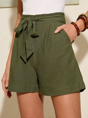 Friends Like These Green Linen Blend Elasticated Waist Shorts - Image 1 of 1