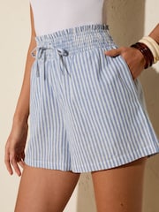 Friends Like These Blue Stripe Linen Blend Elasticated Tie Front Shorts - Image 1 of 1