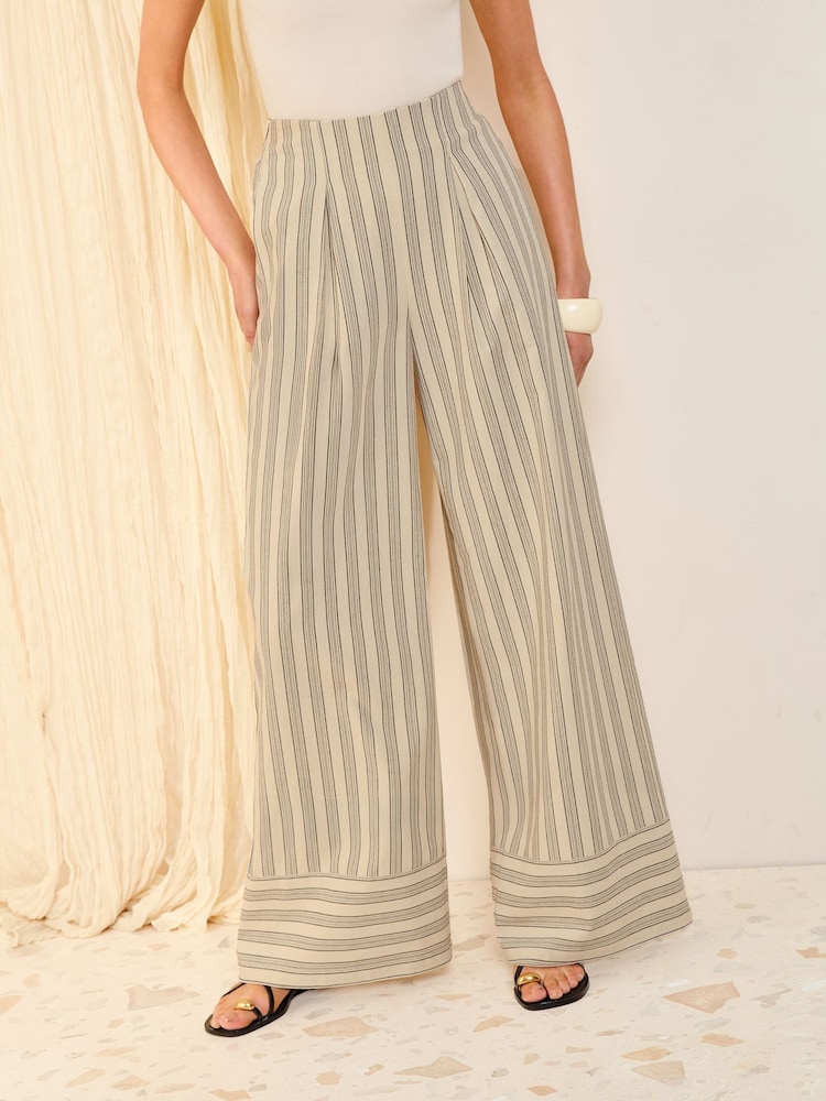 Friends Like These Cream Stripe Petite Premium Wide Leg Trousers - Image 2 of 5