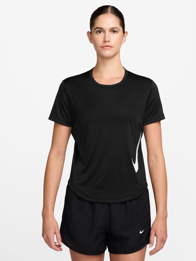 Nike Black Tempo Swoosh Dri-FIT Short Sleeve Running Top - Image 1 of 4