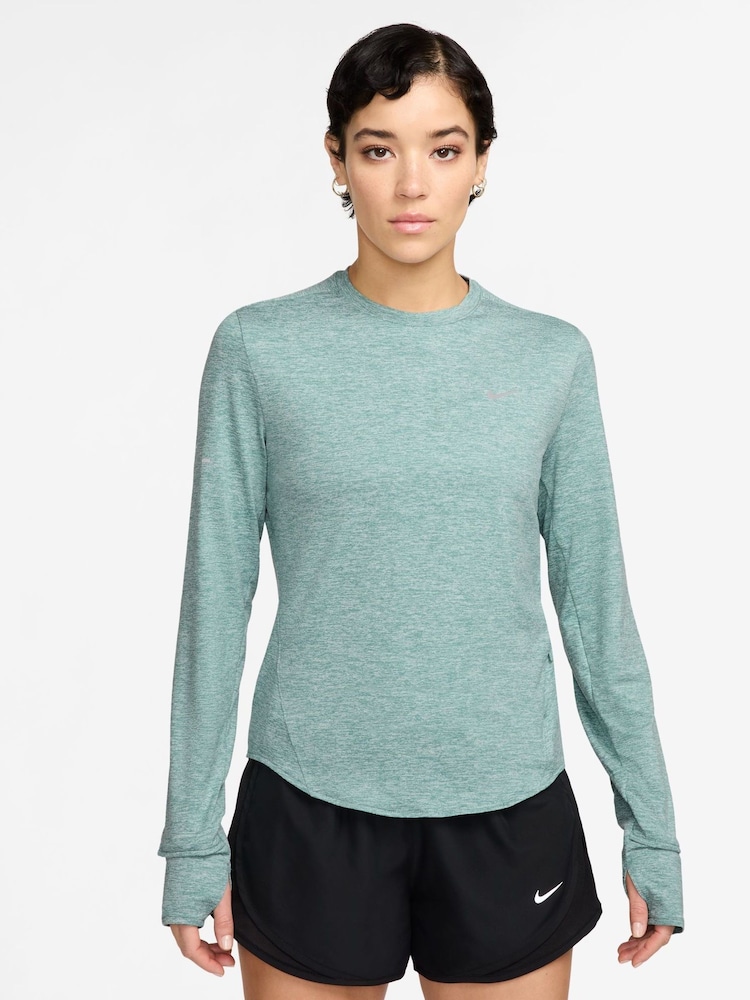 Nike Cannon Green Swift Dri-FIT UV Long Sleeve Crew Neck Running Top - Image 1 of 3 Nike Cannon Green Swift Dri-FIT UV Long Sleeve Crew Neck Running Top - Image 1 of 3