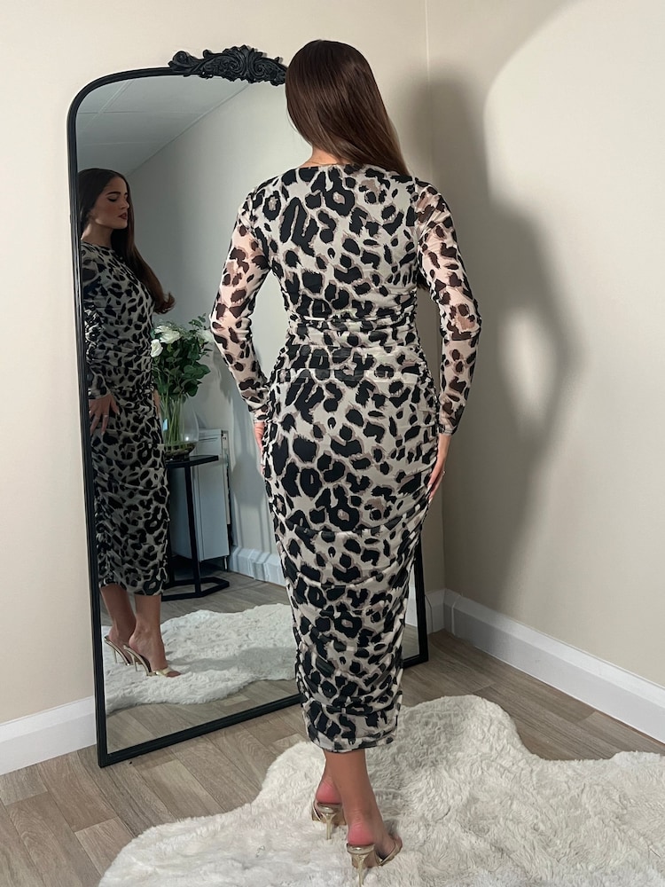 Girl In Mind Brown Zia Long Sleeves Midi Mesh Dress - Image 4 of 4