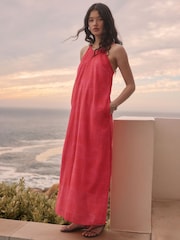 Red/Pink Palm Print Textured Cami Column Dress - Image 1 of 8