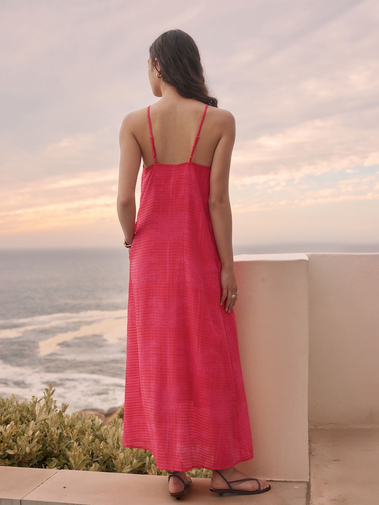 Red/Pink Palm Print Textured Cami Column Dress - Image 2 of 8