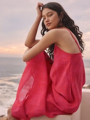 Red/Pink Palm Print Textured Cami Column Dress - Image 3 of 8