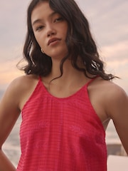 Red/Pink Palm Print Textured Cami Column Dress - Image 4 of 8