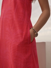 Red/Pink Palm Print Textured Cami Column Dress - Image 5 of 8