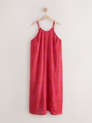Red/Pink Palm Print Textured Cami Column Dress - Image 6 of 8