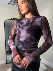 Girl In Mind Purple Zia Long Sleeves Midi Mesh Dress - Image 4 of 4