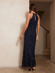 Navy Blue Occasion Floral Textured Maxi Dress - Image 5 of 6