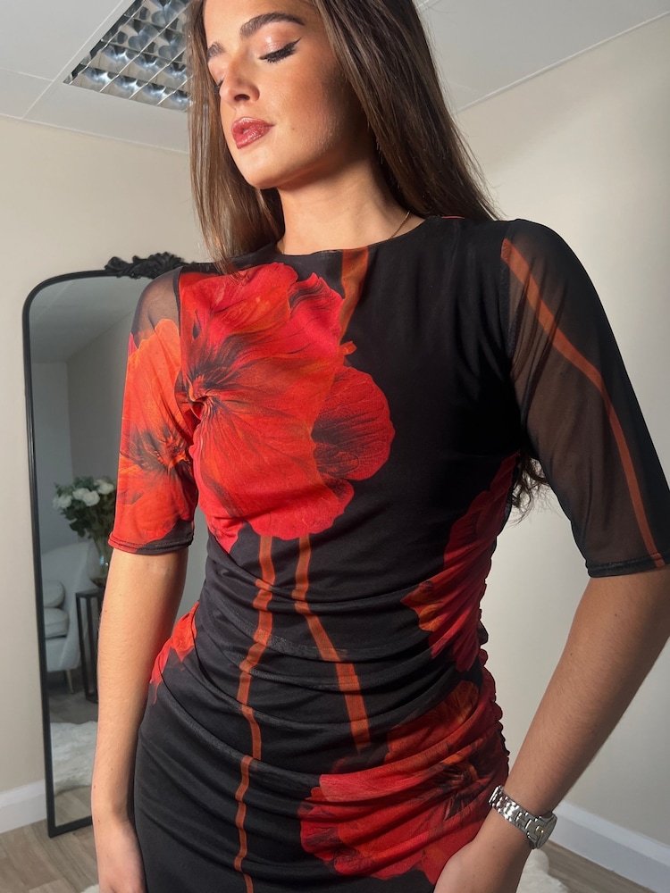 Girl In Mind Black Lilah Short Sleeves Maxi Mesh Dress - Image 3 of 4