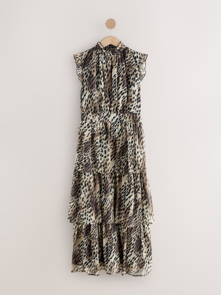 Animal Leopard Print Printed High Neck Tiered Occasion Maxi Dress - Image 1 of 3