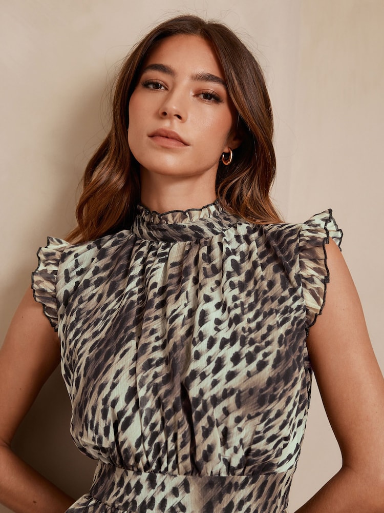 Animal Leopard Print Printed High Neck Tiered Occasion Maxi Dress - Image 4 of 4